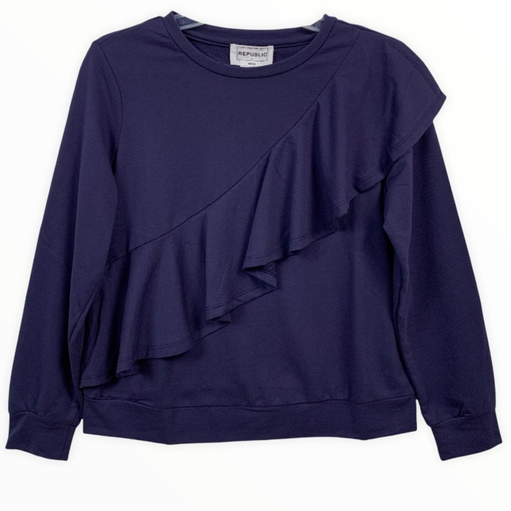 EUC Ruffle Lightweight Sweatshirt Petite Small For The Republic Navy Long Sleeve